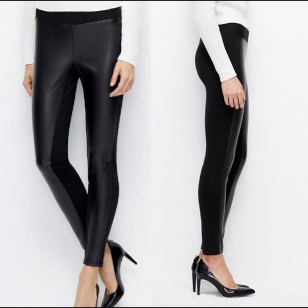 LOFT Leggings w/ faux leather panel. Small. NWT.